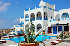 volcanos villas hotel in oia- exterior view-santorini budget hotel 